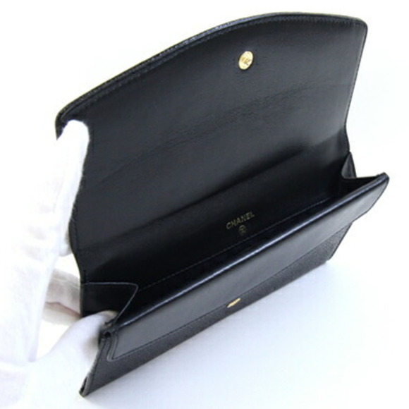 CHANEL Black Caviar Leather Logo Wallet - Picture 4 of 10